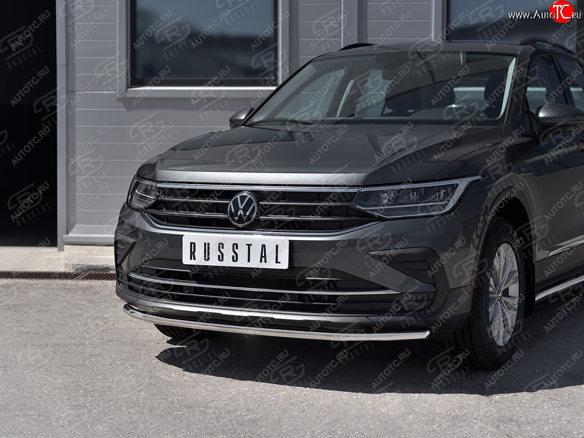 15 499 р. Защита переднего бампера (Ø42 мм нержавейка, NOT R-LINE) SLITKOFF  Volkswagen Tiguan  Mk2 (2020-2022) рестайлинг (полированная нержавейка)  с доставкой в г. Керчь