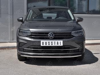 15 499 р. Защита переднего бампера (Ø42 мм нержавейка, NOT R-LINE) SLITKOFF  Volkswagen Tiguan  Mk2 (2020-2022) рестайлинг (полированная нержавейка)  с доставкой в г. Керчь. Увеличить фотографию 2