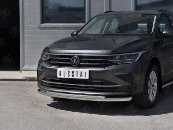 Защита переднего бампера (2 трубы Ø63 и 42 мм, нержавейка, NOT R-LINE) SLITKOFF Volkswagen Tiguan  Mk2 (2020-2022) рестайлинг