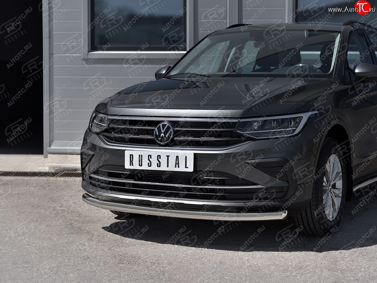16 599 р. Защита переднего бампера (Ø63 мм, нержавейка, NOT R-LINE) SLITKOFF  Volkswagen Tiguan  Mk2 (2020-2022) рестайлинг  с доставкой в г. Керчь