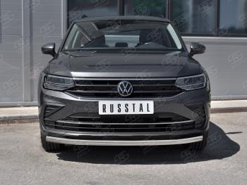 16 599 р. Защита переднего бампера (Ø63 мм, нержавейка, NOT R-LINE) SLITKOFF  Volkswagen Tiguan  Mk2 (2020-2022) рестайлинг  с доставкой в г. Керчь. Увеличить фотографию 2