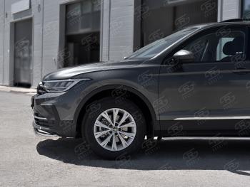 16 599 р. Защита переднего бампера (Ø63 мм, нержавейка, NOT R-LINE) SLITKOFF  Volkswagen Tiguan  Mk2 (2020-2022) рестайлинг  с доставкой в г. Керчь. Увеличить фотографию 3