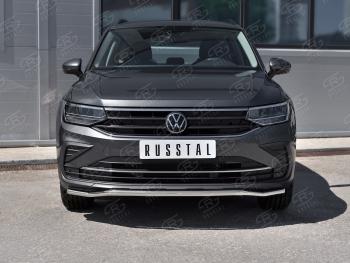 Защита переднего бампера (Ø42 мм волна, нержавейка, NOT R-LINE) SLITKOFF Volkswagen Tiguan  Mk2 (2020-2022) рестайлинг