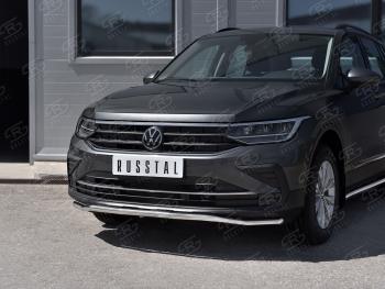 16 299 р. Защита переднего бампера (Ø42 мм волна, нержавейка, NOT R-LINE) SLITKOFF  Volkswagen Tiguan  Mk2 (2020-2022) рестайлинг  с доставкой в г. Керчь. Увеличить фотографию 3