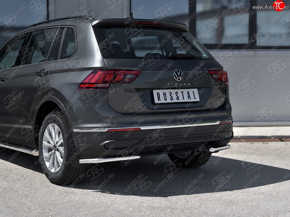 12 699 р. Защита заднего бампера (Ø42 мм уголки, нержавейка, NOT R-LINE) SLITKOFF  Volkswagen Tiguan  Mk2 (2020-2022) рестайлинг (полированная нержавейка)  с доставкой в г. Керчь