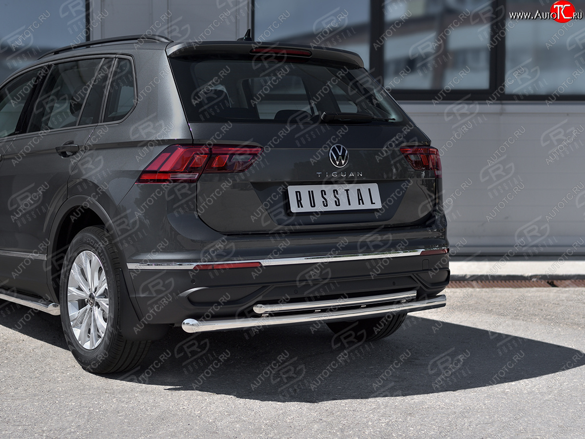 16 399 р. Защита заднего бампера (Ø63 и 42 мм, нержавейка, NOT R-LINE) SLITKOFF  Volkswagen Tiguan  Mk2 (2020-2022) рестайлинг  с доставкой в г. Керчь