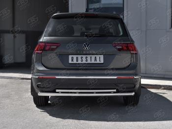 16 399 р. Защита заднего бампера (Ø63 и 42 мм, нержавейка, NOT R-LINE) SLITKOFF  Volkswagen Tiguan  Mk2 (2020-2022) рестайлинг  с доставкой в г. Керчь. Увеличить фотографию 2