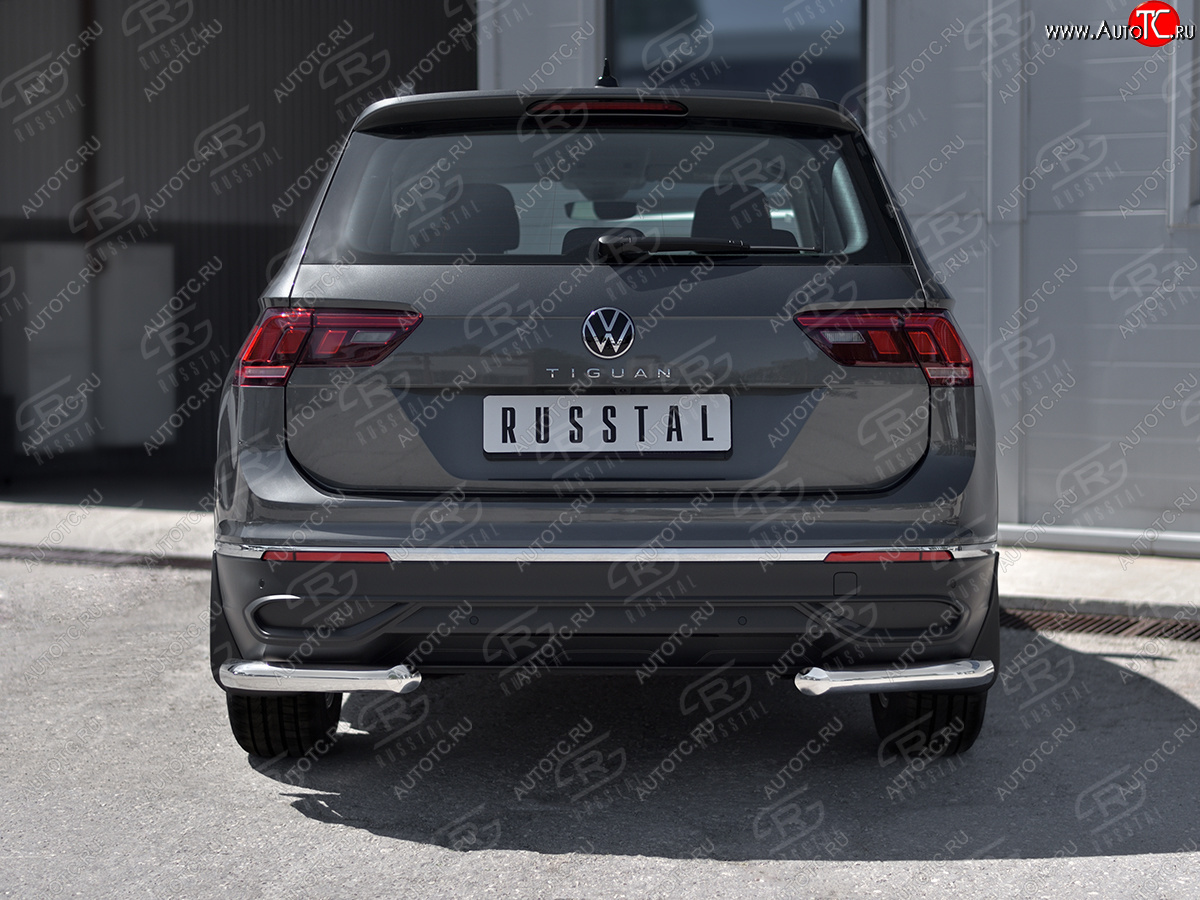 14 649 р. Защита заднего бампера (Ø63 мм уголки, нержавейка, NOT R-LINE) SLITKOFF  Volkswagen Tiguan  Mk2 (2020-2022) рестайлинг (полированная нержавейка)  с доставкой в г. Керчь