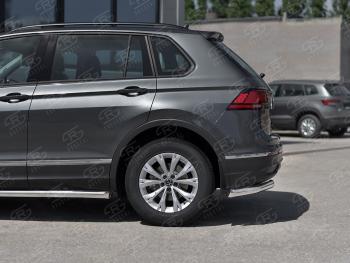 14 649 р. Защита заднего бампера (Ø63 мм уголки, нержавейка, NOT R-LINE) SLITKOFF  Volkswagen Tiguan  Mk2 (2020-2022) рестайлинг (полированная нержавейка)  с доставкой в г. Керчь. Увеличить фотографию 2
