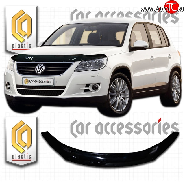 2 199 р. Дефлектор капота CA Plastic  Volkswagen Tiguan  NF (2006-2011) дорестайлинг (Classic черный, Без надписи)  с доставкой в г. Керчь