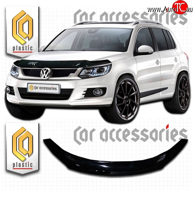 2 199 р. Дефлектор капота CA Plastic  Volkswagen Tiguan  NF (2011-2017) рестайлинг (Classic черный, Без надписи)  с доставкой в г. Керчь