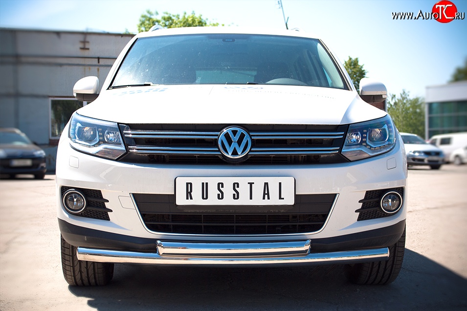 18 449 р. Защита переднего бампера (2 трубыØ63 мм, нержавейка) SLITKOFF Volkswagen Tiguan NF рестайлинг (2011-2017)  с доставкой в г. Керчь