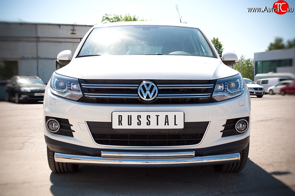 15 999 р. Защита переднего бампера (2 трубыØ76 и 42 мм, нержавейка) SLITKOFF Volkswagen Tiguan NF рестайлинг (2011-2017)  с доставкой в г. Керчь