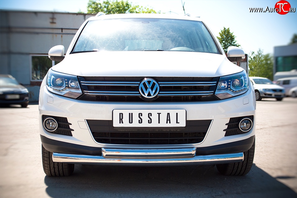 17 649 р. Защита переднего бампера (2 трубыØ76 и 63 мм, нержавейка, Sport & Style) SLITKOFF Volkswagen Tiguan NF рестайлинг (2011-2017)  с доставкой в г. Керчь
