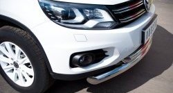 20 349 р. Защита переднего бампера (2 трубыØ76 и 63 мм, нержавейка, Track & Field) SLITKOFF Volkswagen Tiguan NF рестайлинг (2011-2017)  с доставкой в г. Керчь. Увеличить фотографию 2