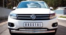 Защита переднего бампера (2 трубыØ76 и 63 мм, нержавейка, Track & Field) SLITKOFF Volkswagen Tiguan  NF (2011-2017) рестайлинг