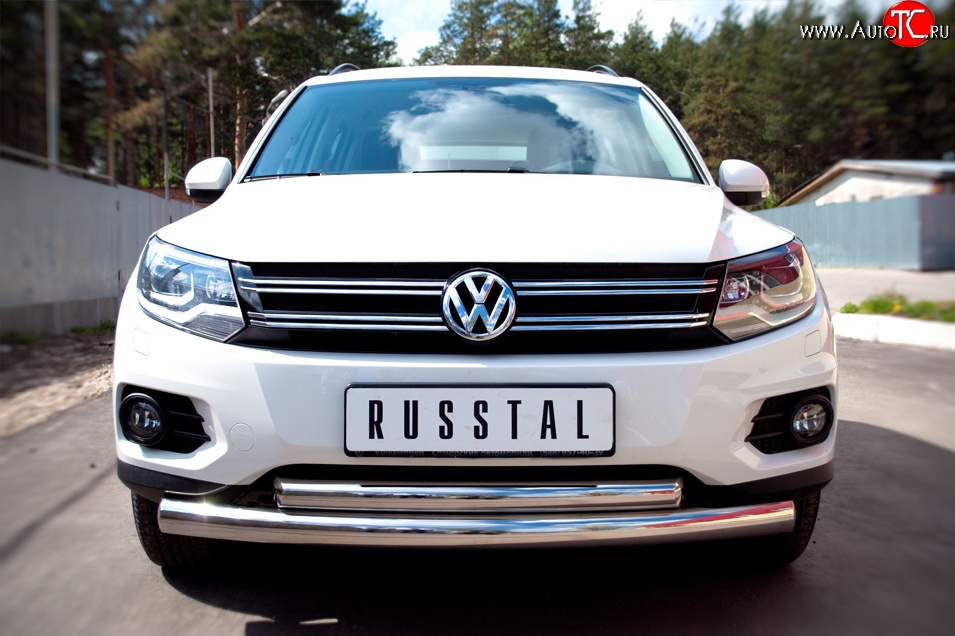 20 349 р. Защита переднего бампера (2 трубыØ76 и 63 мм, нержавейка, Track & Field) SLITKOFF Volkswagen Tiguan NF рестайлинг (2011-2017)  с доставкой в г. Керчь