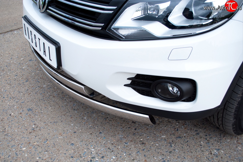 16 849 р. Защита переднего бампера (2 трубыØ75х42 мм, нержавейка) Russtal Volkswagen Tiguan NF рестайлинг (2011-2017)  с доставкой в г. Керчь