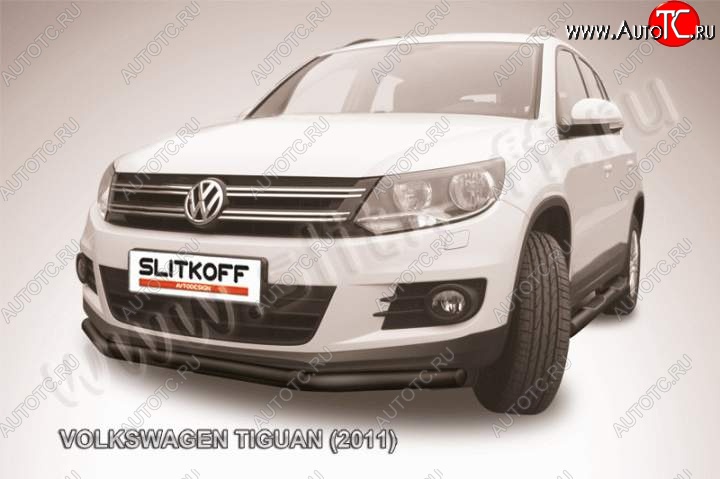 10 649 р. Защита переднего бампер Slitkoff Volkswagen Tiguan NF рестайлинг (2011-2017) (Цвет: серебристый)  с доставкой в г. Керчь
