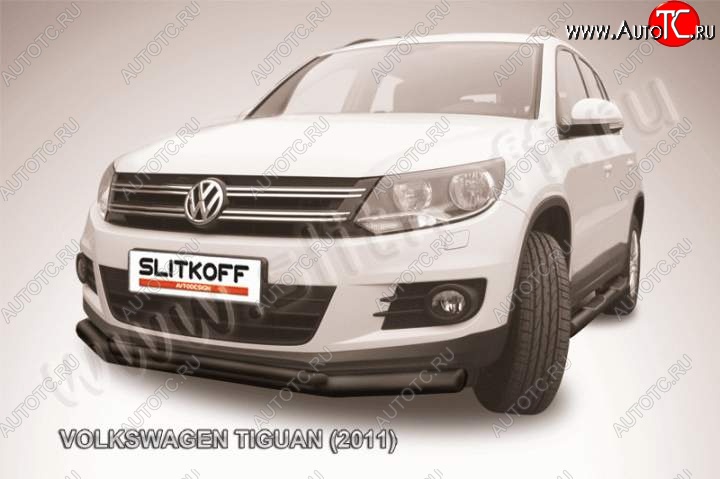 11 649 р. Защита переднего бампер Slitkoff Volkswagen Tiguan NF рестайлинг (2011-2017) (Цвет: серебристый)  с доставкой в г. Керчь