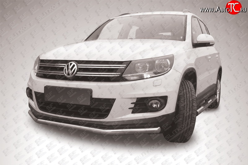 12 299 р. Одинарная защита переднего бампера из трубы диаметром 57 мм Slitkoff Volkswagen Tiguan NF рестайлинг (2011-2017) (Цвет: нержавеющая полированная сталь)  с доставкой в г. Керчь