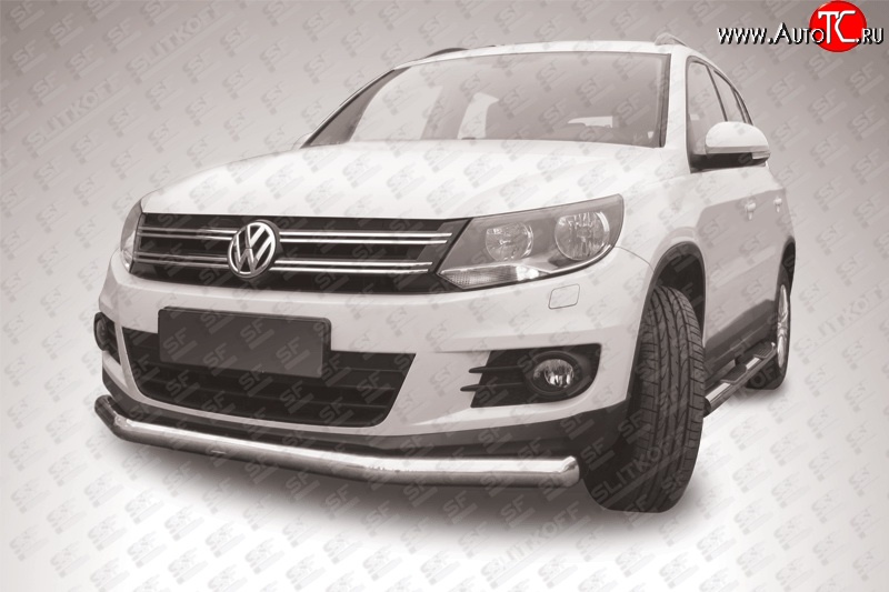 12 999 р. Одинарная защита переднего бампера диаметром 76 мм Slitkoff Volkswagen Tiguan NF рестайлинг (2011-2017) (Цвет: нержавеющая полированная сталь)  с доставкой в г. Керчь