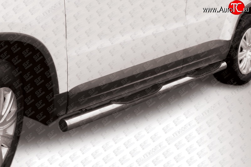18 599 р. Защита порогов из трубы d76 мм с пластиковыми вставками для ног Slitkoff  Volkswagen Tiguan  NF (2011-2017) рестайлинг (Цвет: нержавеющая полированная сталь)  с доставкой в г. Керчь