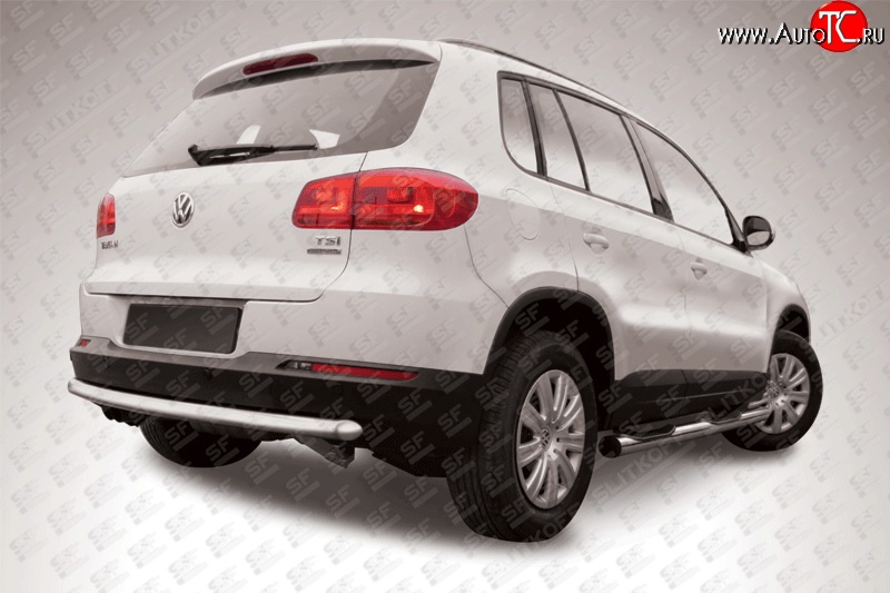 11 499 р. Защита заднего бампера из трубы диаметром 57 мм Slitkoff Volkswagen Tiguan NF рестайлинг (2011-2017) (Цвет: нержавеющая полированная сталь)  с доставкой в г. Керчь