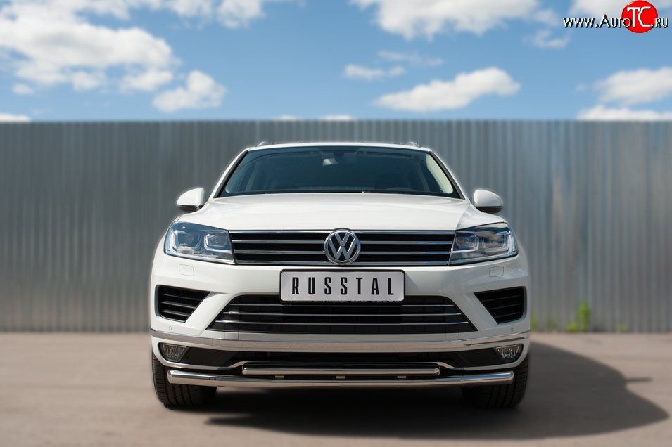 26 099 р. Защита переднего бампера (2 трубыØ63 и 42 мм, нержавейка) SLITKOFF Volkswagen Touareg NF рестайлинг (2014-2018)  с доставкой в г. Керчь