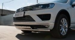 19 999 р. Защита переднего бампера (2 трубыØ75х42 мм, нержавейка) Russtal Volkswagen Touareg NF рестайлинг (2014-2018)  с доставкой в г. Керчь. Увеличить фотографию 2