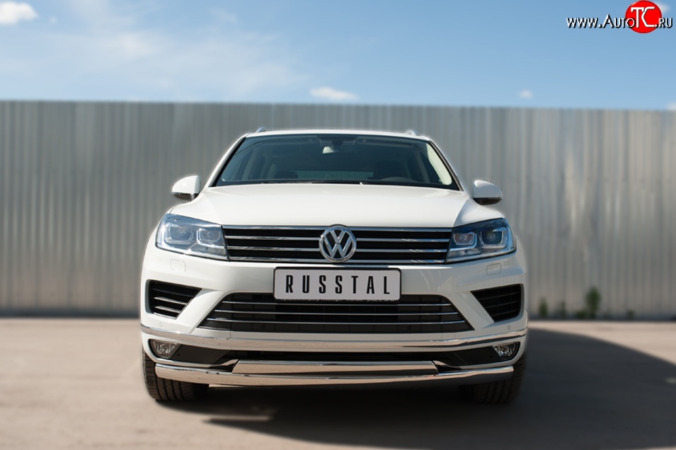 19 999 р. Защита переднего бампера (2 трубыØ75х42 мм, нержавейка) Russtal Volkswagen Touareg NF рестайлинг (2014-2018)  с доставкой в г. Керчь