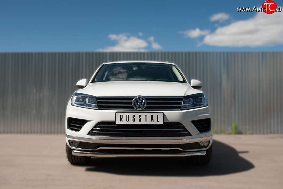19 299 р. Одинарная защита переднего бампера диаметром 63 мм SLITKOFF Volkswagen Touareg NF рестайлинг (2014-2018)  с доставкой в г. Керчь
