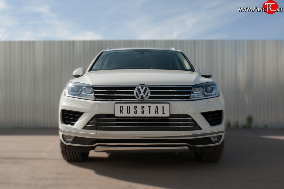13 999 р. Защита переднего бампера (Ø75х42 мм, нержавейка) Russtal Volkswagen Touareg NF рестайлинг (2014-2018)  с доставкой в г. Керчь