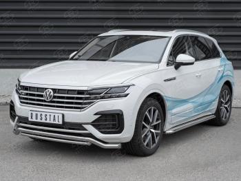 Защита переднего бампера (2 трубы Ø63 и 42 мм, нержавейка, NOT 2.0 TSI) SLITKOFF Volkswagen Touareg  CR (2018-2025)