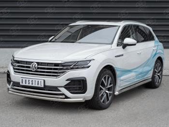 Защита переднего бампера (2 трубы Ø63 и 42 мм, нержавейка, NOT 2.0 TSI) SLITKOFF Volkswagen Touareg  CR (2018-2025)