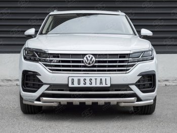 30 649 р. Защита переднего бампера (2 трубы Ø63 с клыками, нержавейка not 2.0 tsi) SLITKOFF  Volkswagen Touareg  CR (2018-2025)  с доставкой в г. Керчь. Увеличить фотографию 2