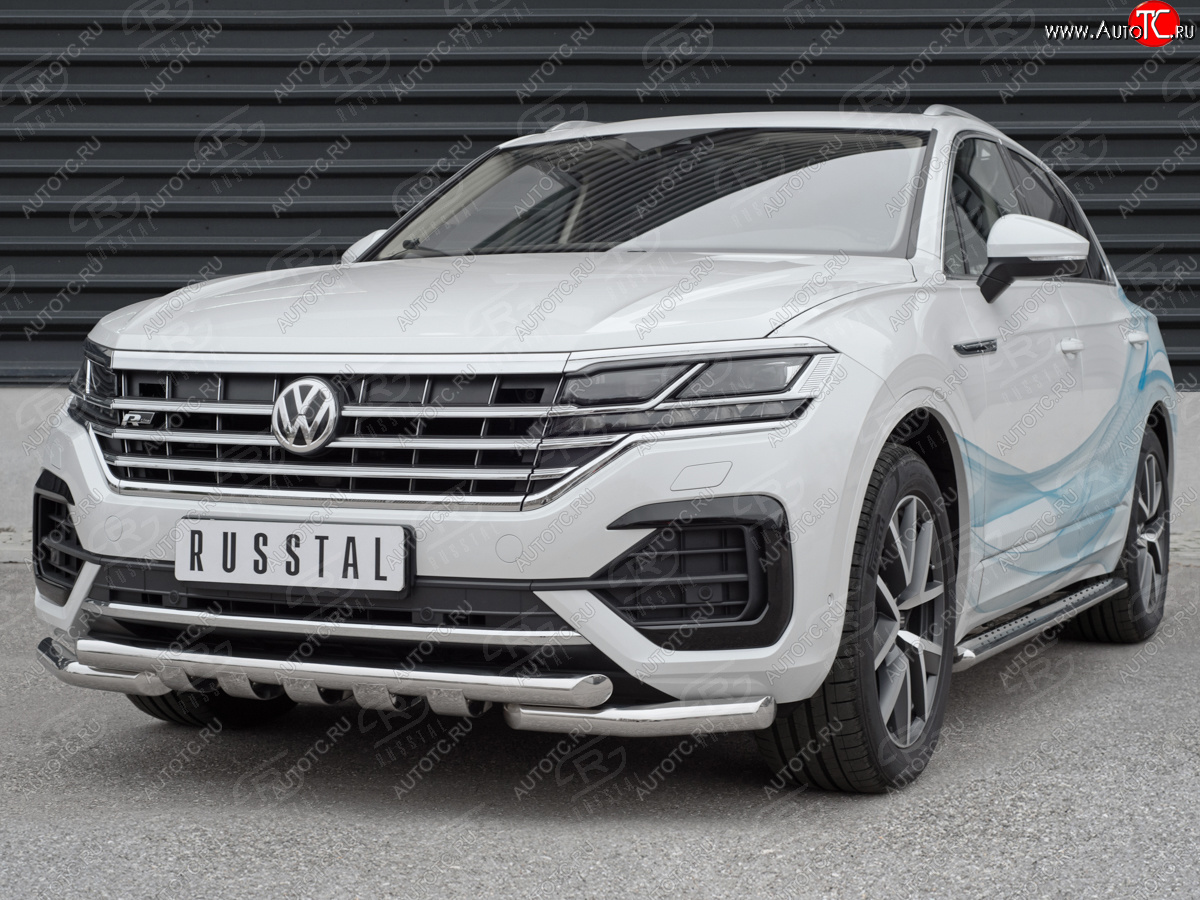 30 649 р. Защита переднего бампера (2 трубы Ø63 с клыками, нержавейка not 2.0 tsi) SLITKOFF  Volkswagen Touareg  CR (2018-2025)  с доставкой в г. Керчь