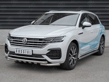 30 649 р. Защита переднего бампера (2 трубы Ø63 с клыками, нержавейка not 2.0 tsi) SLITKOFF  Volkswagen Touareg  CR (2018-2025)  с доставкой в г. Керчь. Увеличить фотографию 3