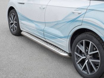 Пороги SLITKOFF d63 с листом Volkswagen Touareg  CR (2018-2025) (лист алюминий, проф. сталь)