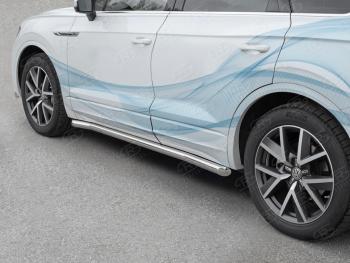 Защита порогов (Ø63 мм) SLITKOFF Volkswagen Touareg  CR (2018-2025) (торцы со скосами 45°, полированная нержавейка)