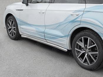 Защита порогов (Ø63 мм) SLITKOFF Volkswagen Touareg  CR (2018-2025) (торцы круглые 90°, полированная нержавейка)
