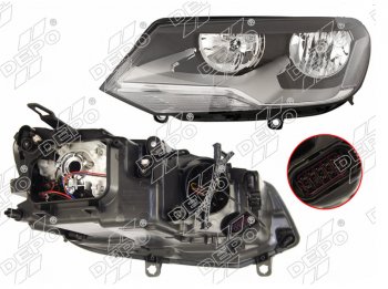 Левая фара (галоген, с корректором) DEPO Volkswagen Touareg NF дорестайлинг (2010-2014)