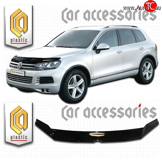 2 399 р. Дефлектор капота CA Plastic exclusive Volkswagen Touareg NF дорестайлинг (2010-2014) (Classic черный, Без надписи)  с доставкой в г. Керчь