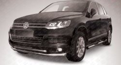 Двойная защита переднего бампера из двух труб диаметром 76 и 57 мм Slitkoff Volkswagen Touareg  NF (2010-2014) дорестайлинг