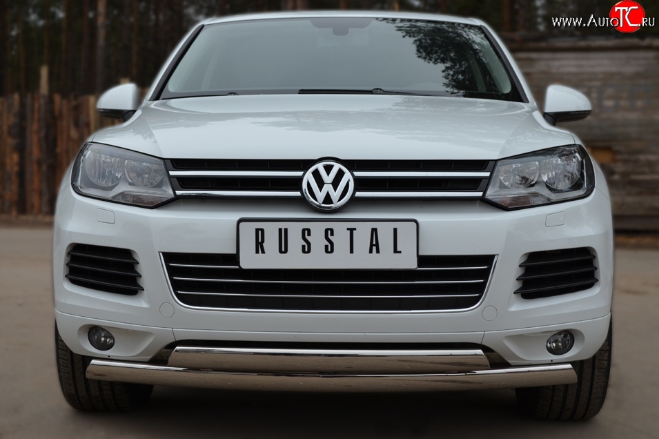 16 849 р. Защита переднего бампера (2 трубыØ75х42 мм, нержавейка) Russtal Volkswagen Touareg NF дорестайлинг (2010-2014)  с доставкой в г. Керчь