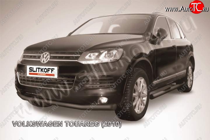 12 549 р. Защита переднего бампер Slitkoff Volkswagen Touareg NF дорестайлинг (2010-2014) (Цвет: серебристый)  с доставкой в г. Керчь