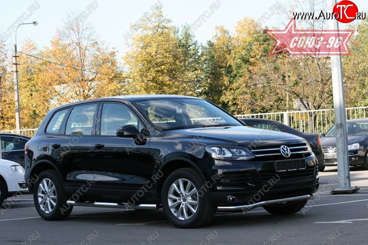 13 445 р. Защита переднего бампера одинарная Souz-96 (d60) Volkswagen Touareg NF дорестайлинг (2010-2014)  с доставкой в г. Керчь