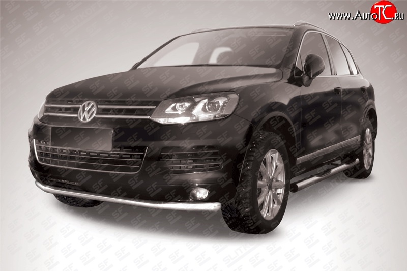 15 099 р. Одинарная защита переднего бампера из трубы диаметром 57 мм Slitkoff Volkswagen Touareg NF дорестайлинг (2010-2014) (Цвет: нержавеющая полированная сталь)  с доставкой в г. Керчь