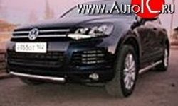 Одинарная защита переднего бампера d76 мм Металл Дизайн Volkswagen Touareg  NF (2010-2014) дорестайлинг (полированная нержавейка)
