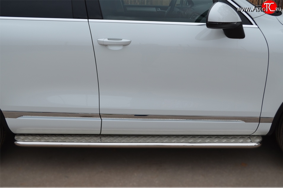 24 649 р. Широкая защита порогов SLITKOFF Volkswagen Touareg NF дорестайлинг (2010-2014)  с доставкой в г. Керчь